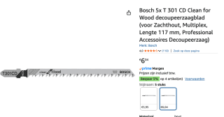 Bosch Decoupeerzaagblad T 301 CD voor €6,04 bij Amazon