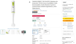 Taurus Robot 750W Acero Inoxidable por $299 | Oferta Amazon