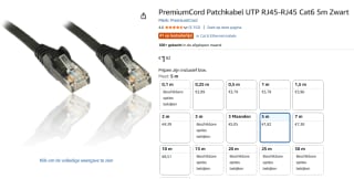 PremiumCord Patchkabel UTP RJ45-RJ45 Cat6 5m voor €1,82 bij Amazon