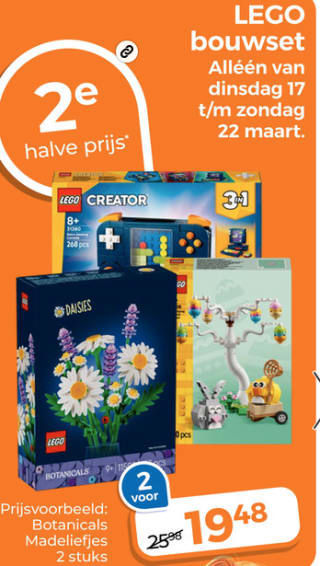 Alle Lego de 2de de halve prijs bij Trekpleister