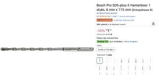 Hamerboor SDS-Plus-5, 6 mm x 115 mm voor €1,72 bij Amazon