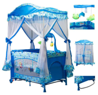 Cuna Corral Mecedor Para Bebé Starkids S12-7 Con Cambiador Azul