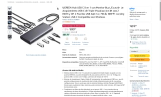 UGREEN Hub USB C 8 en 1 por $699 | Amazon