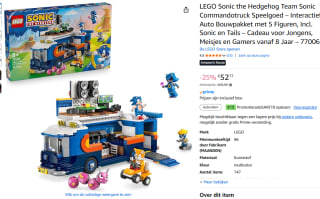 LEGO Sonic team Sonic commandotruck 77006 voor €42,77 dmv code bij Amazon