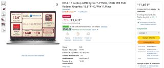 Dell Ryzen 7 16GB 1TB 15.6" FHD por $11,491 | Oferta Amazon