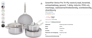 GreenPan Venice Pro Tri-Ply pannenset 7-delig voor €70 bij Amazon