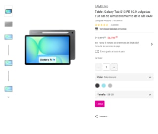 Tablet Samsung Galaxy Tab S10 FE 128GB por $6,799 | Oferta Liverpool