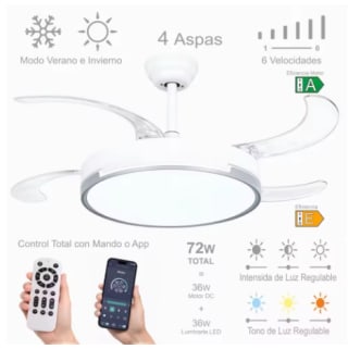 Ventilador Techo LED 36W Motor DC 6 Velocidades por 27,26€