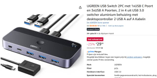 UGREEN Sharing Switch USB 3.0 Schakelaar met 3 USB en 1 USB-C Poort voor €29,99