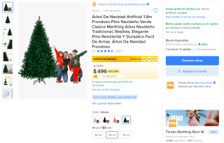 Árbol de Navidad artificial 1.8 m Marthing por $496 en Mercado Libre