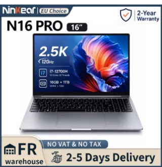 Ninkear N16 Pro Laptop Intel Core i7-12700H 16 inch voor €485,33 dmv code