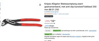 Knipex Alligator Waterpomptang voor €16,95 bij Amazon