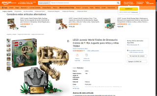 Set LEGO Jurassic World Fósiles de Dinosaurio por $500 | Amazon