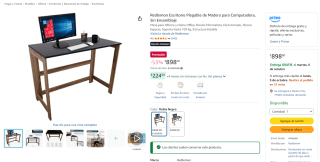 Redlemon Escritorio Plegable de Madera para Computadora por $808 en Amazon
