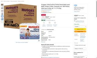 Huggies UltraConfort Etapa 5 180u por $834 | Amazon