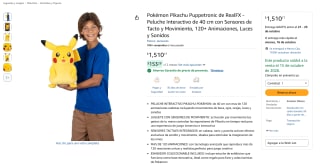 Peluche Pikachu 40 cm por $1,510 | Oferta Amazon