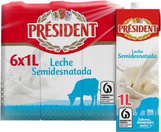 Président Leche Semidesnatada de Bienestar Animal (Pack 6 x 1L) por 5,24€ en Amazon