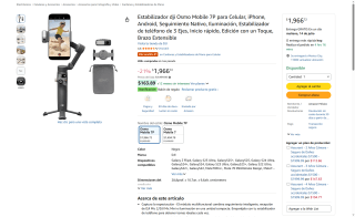 Estabilizador DJI Osmo Mobile 7P por $1,967 | Amazon