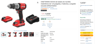 Kit Taladro CRAFTSMAN 1/2" por $2,656 | Oferta Amazon