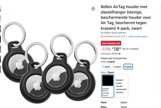 Belkin Waterdichte Beschermende AirTag‑houder met Sleutelring 4 Pack voor €18,95