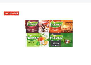 Pickwick 1-kopsthee Alle pakken met 20 stuks voor €0,99 bij Hoogvliet