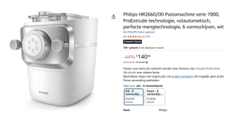 Philips 7000 series HR2660/00 Pastamachine voor €140,99 bij Amazon