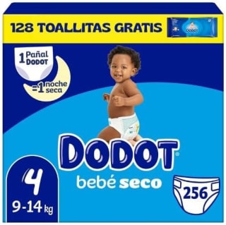 Dodot Bebé Seco Talla 4 (256 pañales + 128 toallitas) por 32,09€ en Amazon