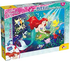 Puzzle 2 en 1, Doble cara con reverso para colorear, Disney La Sirenita, 60 piezas