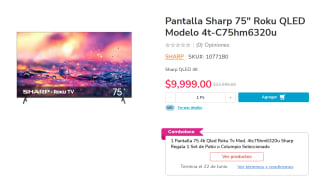 Pantalla Sharp 75" Roku QLED + Columpio por $9,999 | Oferta HEB
