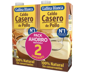 2 Pack Gallina Blanca Caldo casero de pollo 100% natural paquete de 2 briks 1 litro