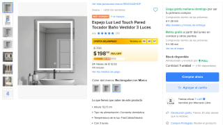 Espejo Luz Led Touch pared (3 luces) por $199 en Mercado Libre