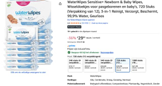 WaterWipes Billendoekjes Bio - 12 x 60 stuks - 720 doekjes voor €21,99 bij Amazon