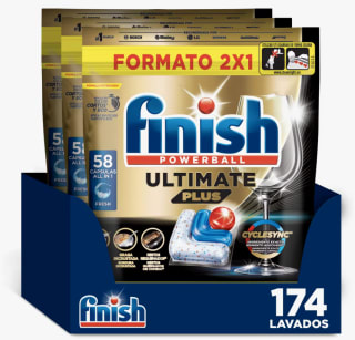 174 pastillas Finish Powerball Ultimate Plus All In + 6 ambientador Limón por 36,40€