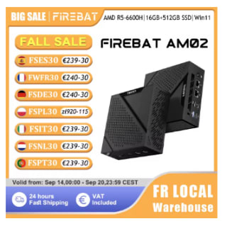 Firebat AM02 mini PC (Ryzen 5 6600H, 16 GB, 512 GB) voor €232 bij AliExpress