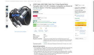 Cable USB C Lisen 60W por $78 | Oferta Amazon