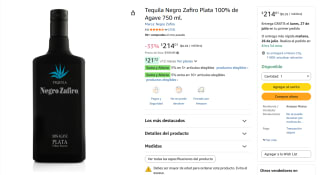 Tequila Negro Zafiro Plata 100% Agave por $213 | Oferta Amazon