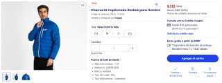 Chamarra Capitonada Reebok para Hombre por $319 en Coppel