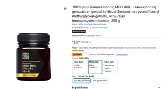 100% pure manuka honing MGO 400+ voor €19,86 bij Amazon