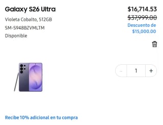 Samsung Galaxy S26 Ultra 12GB 512GB por $15,714