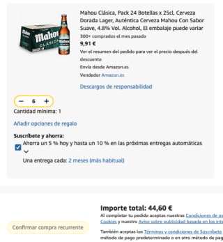 144 botellines Mahou Clásica 25cl, Cerveza Dorada Lager por 44.60€