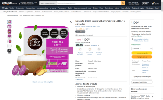 Nescafé Dolce Gusto Chai Tea Latte 16 Cápsulas por $100 | Amazon