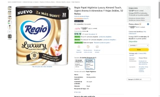 Papel Higiénico Regio Luxury Almond Touch 32 rollos por $168 | Amazon