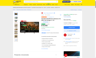 Pantalla 65" TCL 4K Mini LED por $12,544 | Mercado Libre