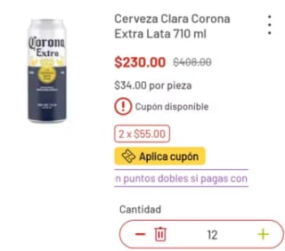 12 Latas de Cerveza Clara Corona Extra por $230 | Soriana