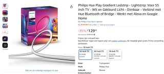 Philips Hue Play Gradient Lightstrip voor 55 inch tv voor €129,99 bij Amazon