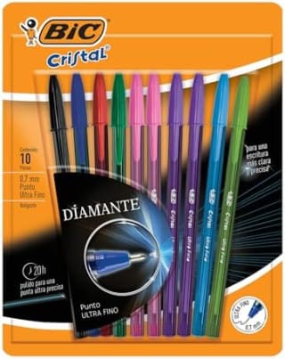 BIC Bolígrafo Cristal Punto Ultra Fino 0.7 mm, 10 piezas por $29.75 en Amazon