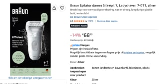 Braun Silk-épil 7 7-011 Zilver voor €66 bij Amazon