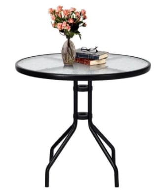 Table de Jardin Ronde en Verre Trempé 70 CM COSTWAY à 65,99€