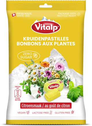 16 x Vitalp Kruidenpastilles Citroen Suikervrij (75 gr) voor €9,69 bij Bol