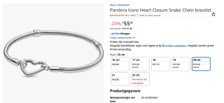 Pandora Moments snake chain-armband met hartsluiting voor €55 bij Amazon